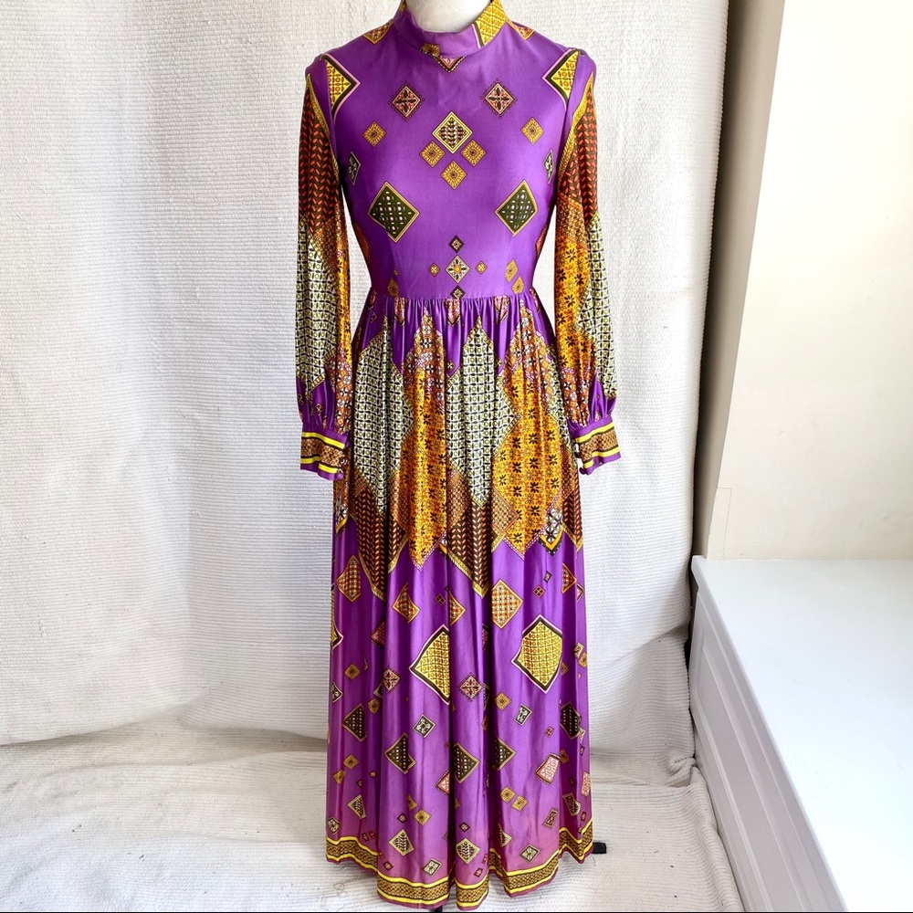 Vintage 60s 70s Marshall Fields Boho Print Dress